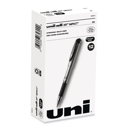 Uni-Ball Impact 207 Stick Gel Pen, Bold 1mm, Black Ink, Silver/Blk Barrel, PK12 65800